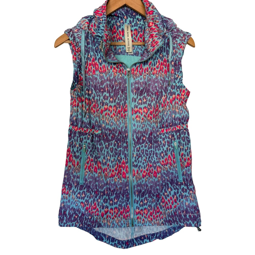 Lorna Jane Brodie Active Hooded Windbreaker Vest Animal Magic Leopard Print XS